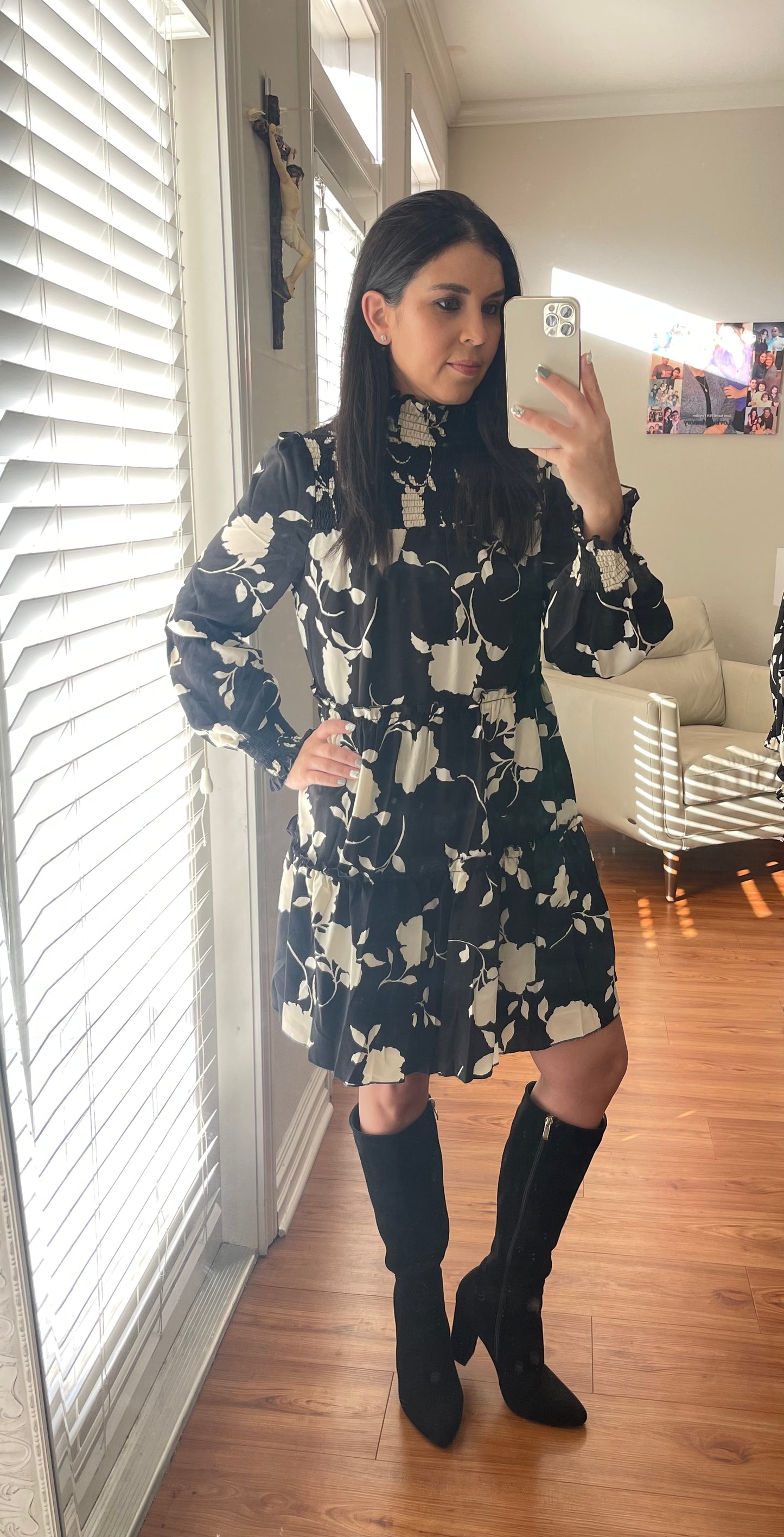 Mock Neck Floral Dress