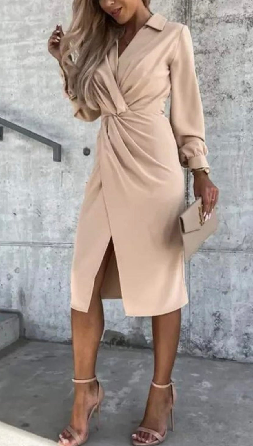 Long Sleeve Ruched Wrap Dress