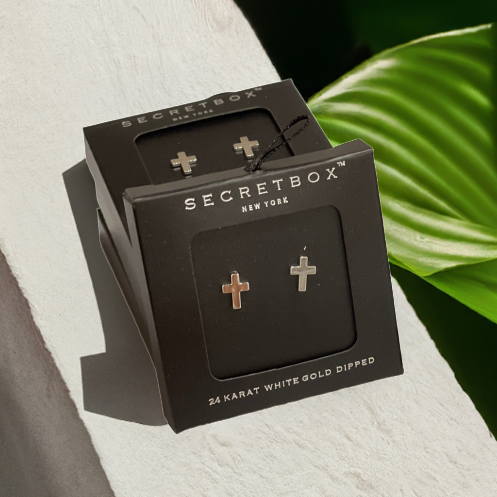 24 Karat White Gold Cross Earrings