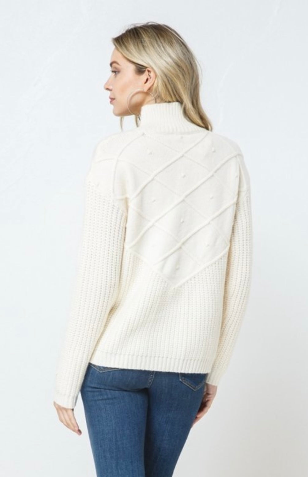 Mock Neck Ribbed Dot Textured Sweater