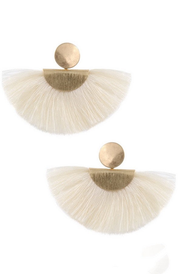 Metal Circle Cotton Tassel Fan Drop Earrings