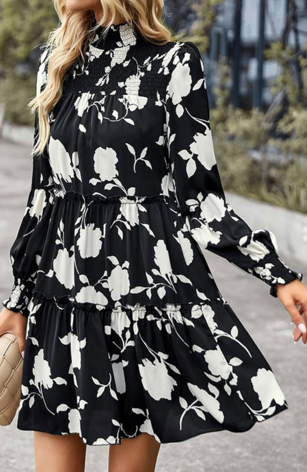 Mock Neck Floral Dress