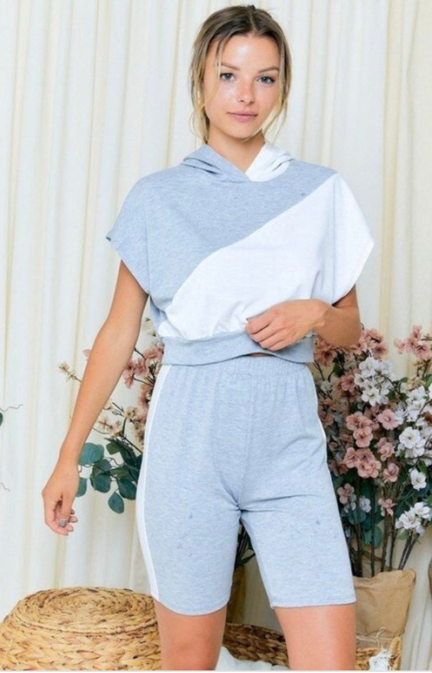Block Hoodie Top & Biker Sets
