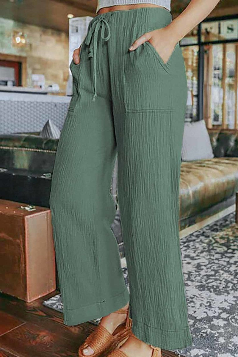 Casual Drawstring Wide Leg Pant