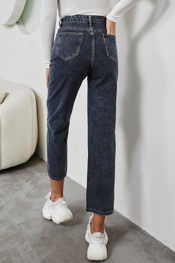 Denim High Rise Straight Leg Jeans
