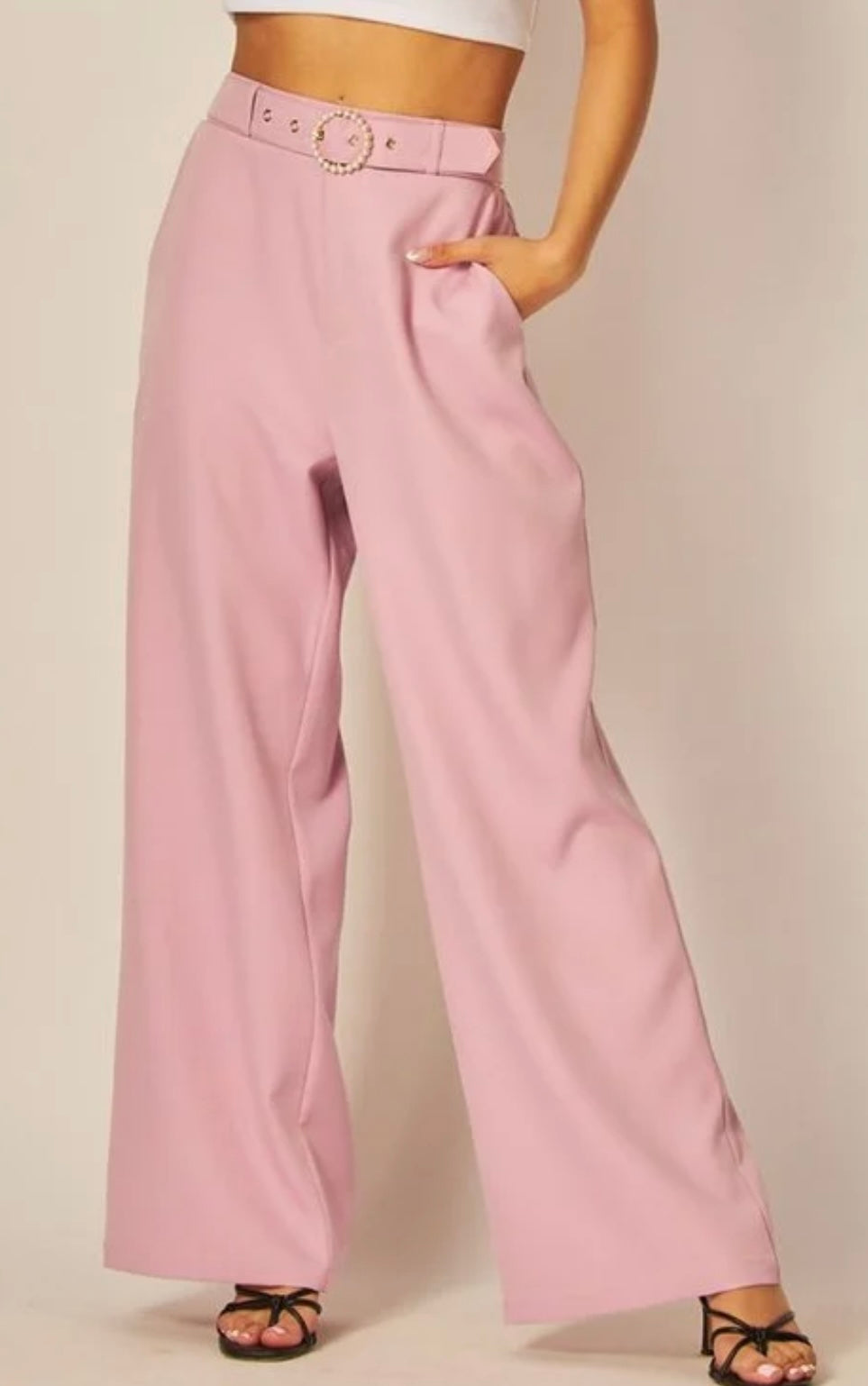 Pearl Buckle High Rise Wide Leg Pants