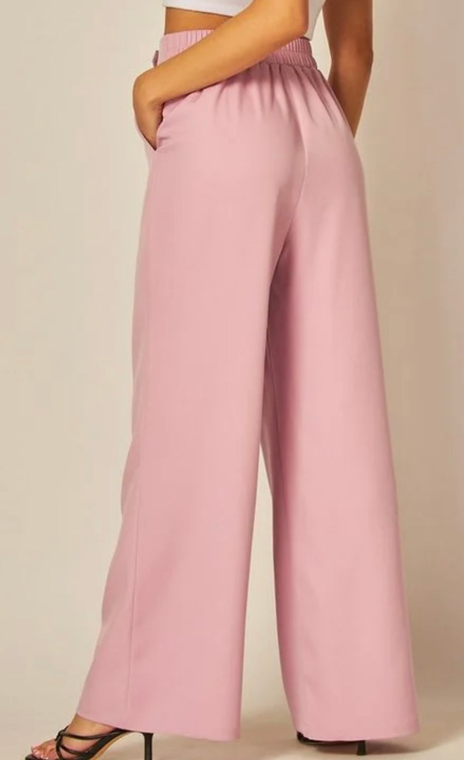 Pearl Buckle High Rise Wide Leg Pants