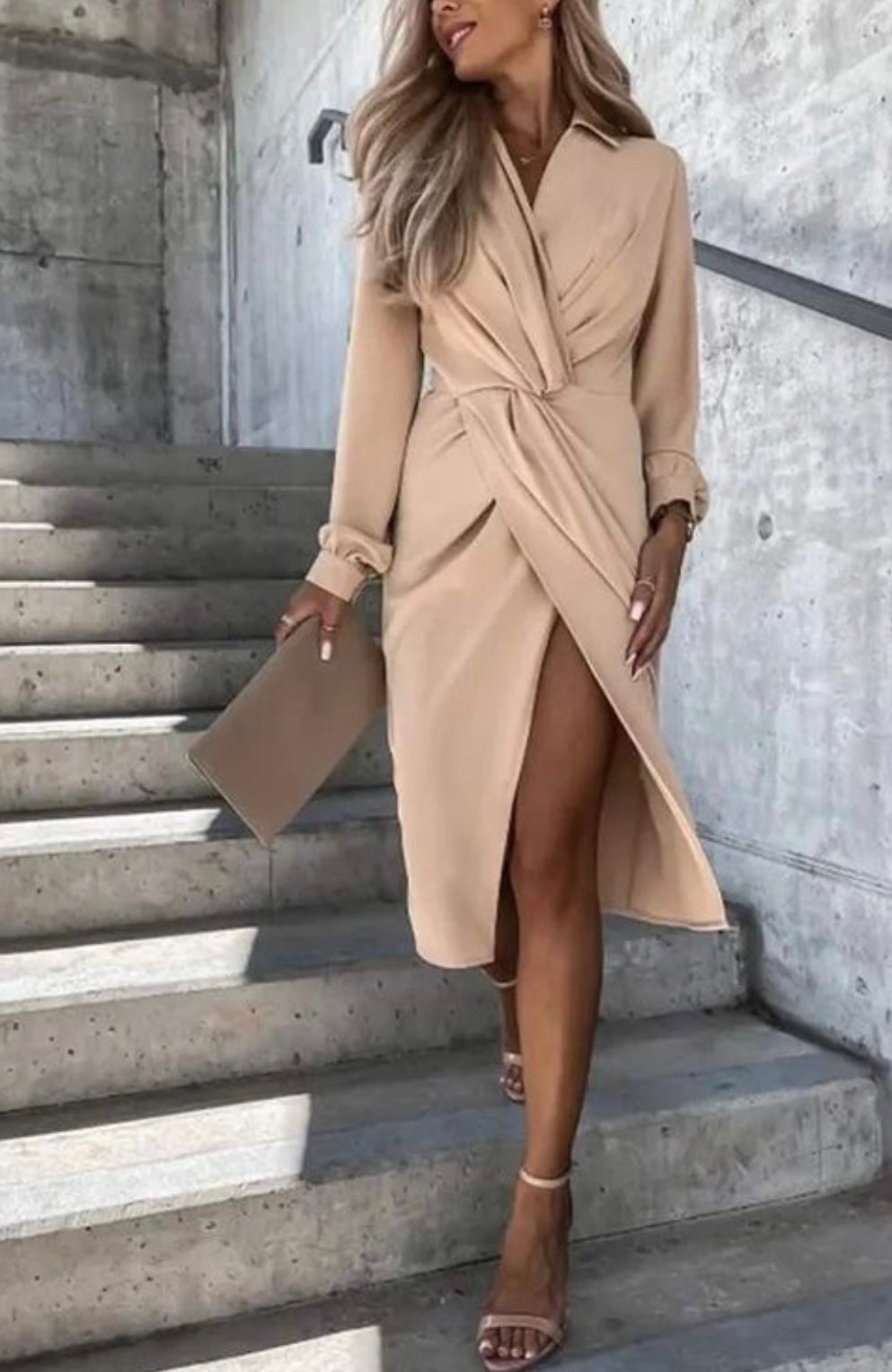 Long Sleeve Ruched Wrap Dress