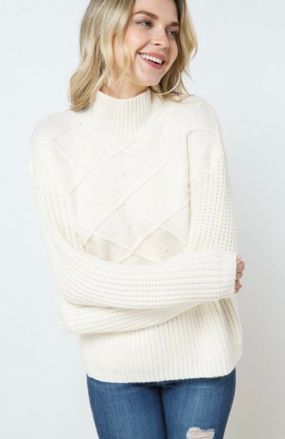 Mock Neck Ribbed Dot Textured Sweater
