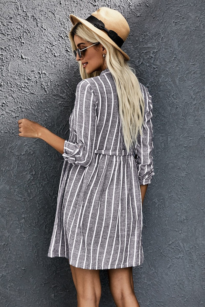 Grey Striped Shirt Dress