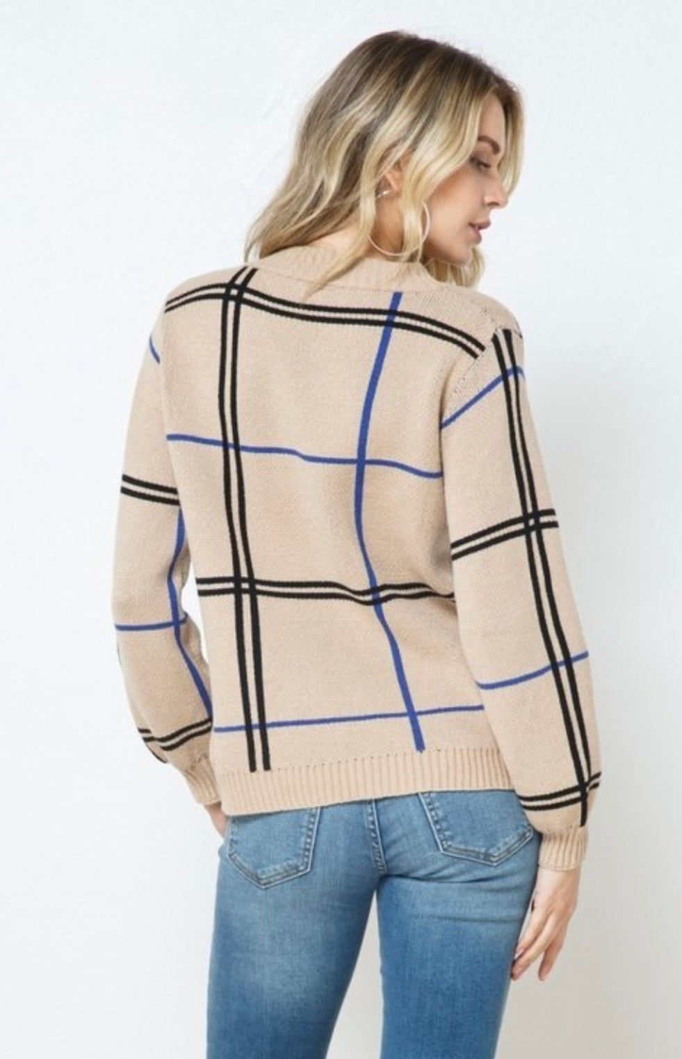 Plaid Stripe Round Neck Pullover Sweater